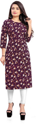 zindora Women Printed Straight Kurta(Purple)