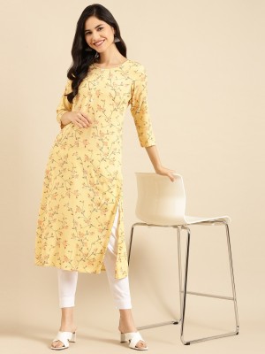 Showoff Women Embellished Straight Kurta(Yellow)