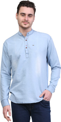 SQS Men Washed Straight Kurta(Light Blue)