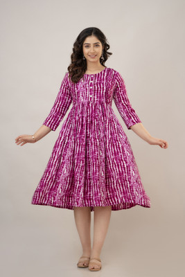 Labhanshi Creation Women Printed Flared Kurta(Purple)
