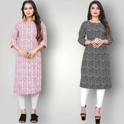 KAUTAQI Women Printed Straight Kurta(Multicolor)