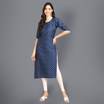 1 Stop Fashion Women Printed Straight Kurta(Blue)