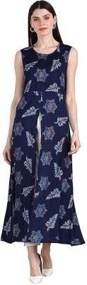 Rajeev Kumar Singh Women Printed Frontslit Kurta(Blue, White)