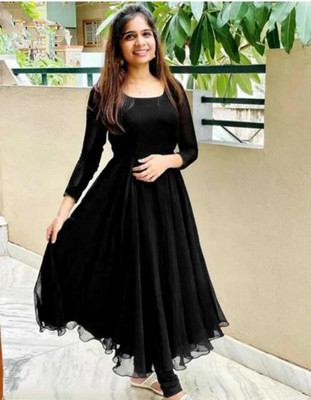 UMAFABRICS Anarkali Gown(Black)