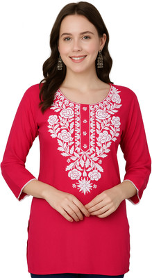 VALWICK Women Embroidered A-line Kurta(Pink)
