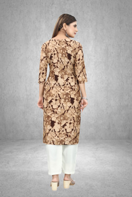 MARIDI FASHION Women Printed Straight Kurta(Brown)