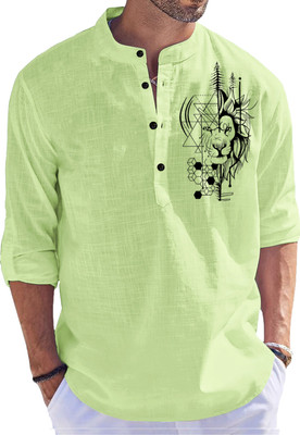 LIMRO Men Printed Straight Kurta(Light Green)