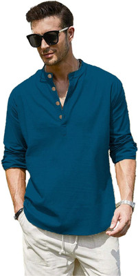 Navkanj Men Solid A-line Kurta(Blue)