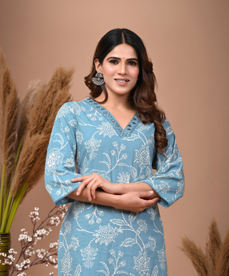 SACCHE DHAAGE Women Printed Straight Kurta(Green)