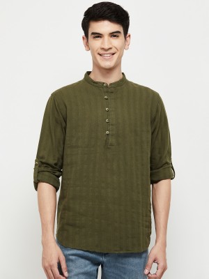 MAX Men Striped Straight Kurta(Green)