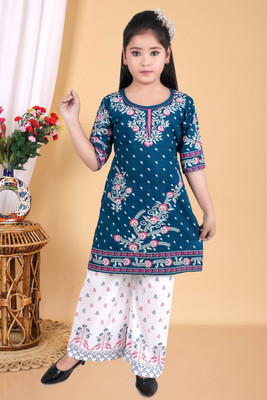 RSAFASHION Girls Printed A-line Kurta(Dark Blue)