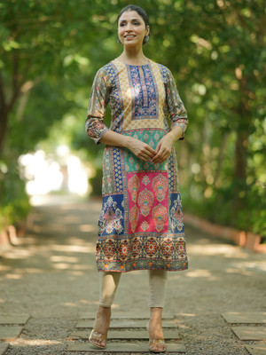 LIBAS Women Printed Straight Kurta(Multicolor)