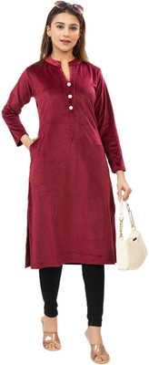 Louis Carlo Women Solid A-line Kurta(Maroon)