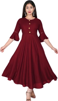 The Trends Women Solid Anarkali Kurta(Maroon)