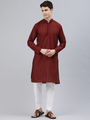 Majestic Man Men Embroidered Straight Kurta(Maroon)