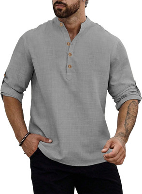 UNIFAV Men Self Design Straight Kurta(Grey)
