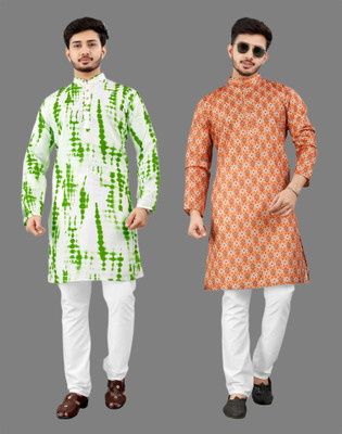 DHASU TRENDZ Men Dyed/Ombre, Printed Straight Kurta(Multicolor)