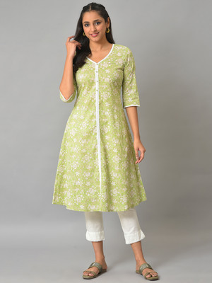 Aurelia Women Printed A-line Kurta(Green)
