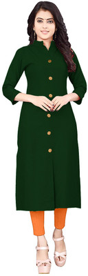 HF HOLYDAY FASHION Women Solid Straight Kurta(Dark Green)