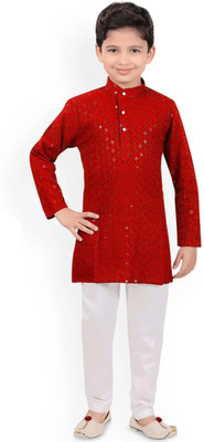 Anaya Azrin Boys Embroidered A-line Kurta(Red)
