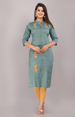 Mehsoos Women Embroidered Straight Kurta(Green)
