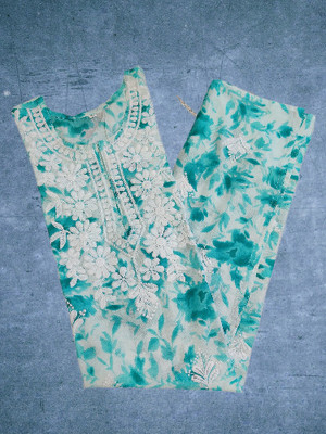 awadhfabric Women Floral Print, Embroidered Straight Kurta(White, Light Blue)