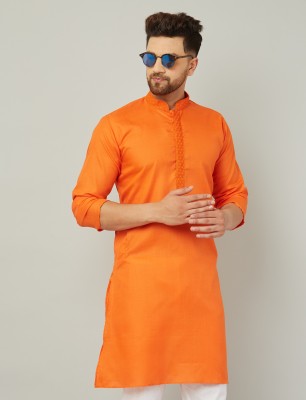 ARMAAN ETHNIC Men Solid Straight Kurta(Orange)