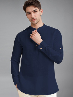 Vida Loca Men Solid A-line Kurta(Dark Blue)