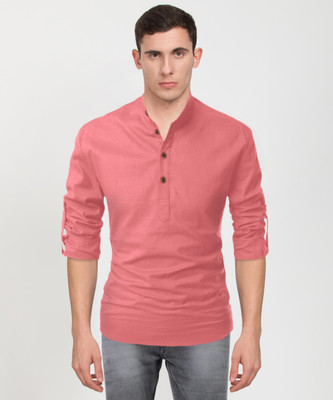 Ae Aahira Enterprise Men Solid Straight Kurta(Pink)