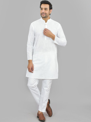 QuaClo Men Solid Straight Kurta(White)