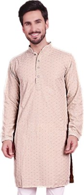 ALMORA Men Embroidered A-line Kurta(Brown)