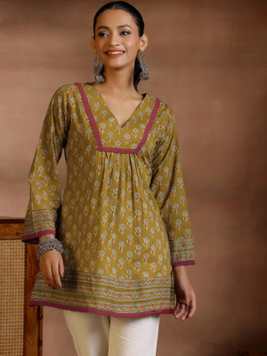 LIBAS Women Printed A-line Kurta(Green)