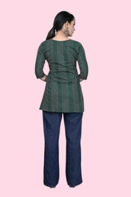 Rangrasiya Creation Women Striped A-line Kurta(Green)