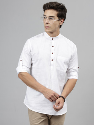 Hancock Men Self Design Straight Kurta(White)