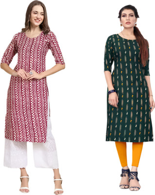 HouseOfCommon Women Printed Straight Kurta(Multicolor)