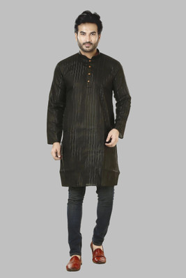 usman apparels Men Striped Straight Kurta(Black)