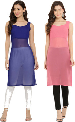 VESICLE Women Solid A-line Kurta(Blue, Pink)