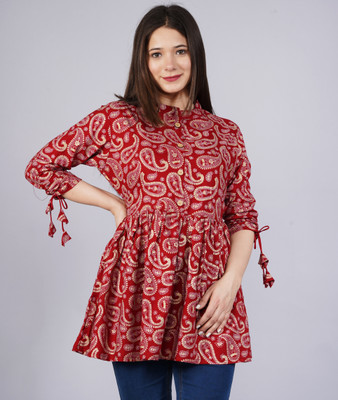 deepcreek Casual Floral Print Women Maroon Top