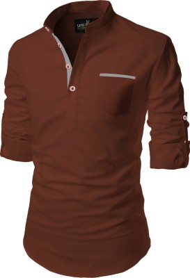 StyleBuzz Men Solid Straight Kurta(Brown)