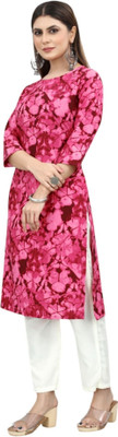HouseOfCommon Women Printed Straight Kurta(Pink)