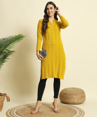DRESSBASE Women Self Design Straight Kurta(Orange)