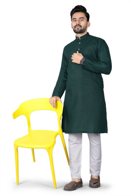 DHASU TRENDZ Men Solid Straight Kurta(Green)