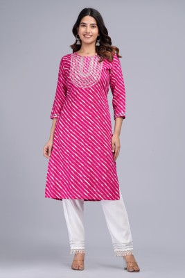 Sarai Jaipur Women Leheriya Straight Kurta(Pink)