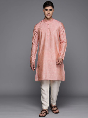 inddus Men Solid Straight Kurta(Orange)