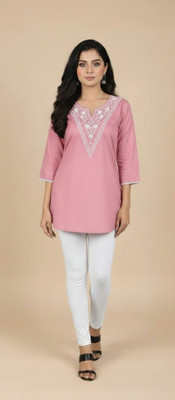 Nandii Women Embroidered Straight Kurta(Pink)
