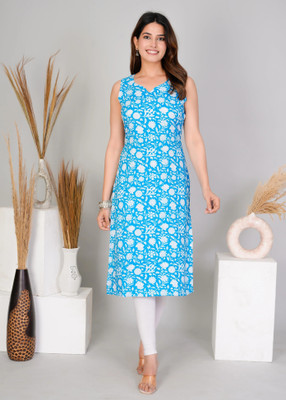 KAMAYRA Women Printed Straight Kurta(Blue)