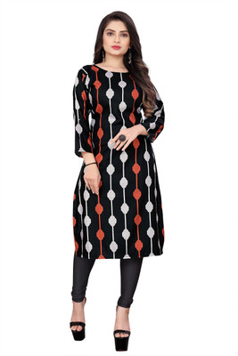 DHARAFASHION Women Printed A-line Kurta(Black)