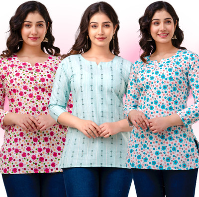 VROEGER Women Printed, Self Design Straight Kurta(Pink, Green)