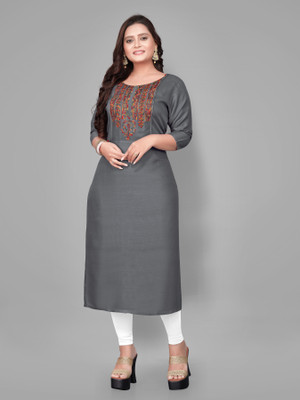 RIAANA Women Embroidered A-line Kurta(Grey)