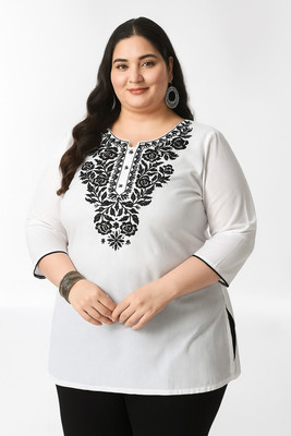 ABFY ZOO Women Embroidered Straight Kurta(White)